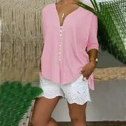 Ladies Lace Shirt V-neck Button Top — photo 4