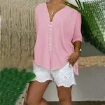 Ladies Lace Shirt V-neck Button Top — photo 4