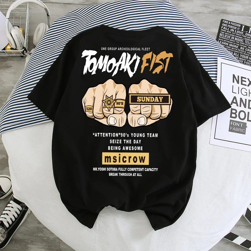 Hip-Hop T-shirt Heren Korte Mouw Hong Kong Stijl Losse Pasvorm Unisex Koppel Vijf-Punt Mouw Zomerkleding — foto 13