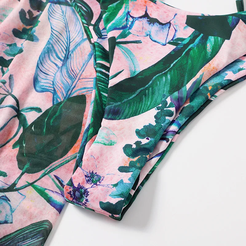 Title 2, Split Mesh Three-piece Printed Bikini for ultim...