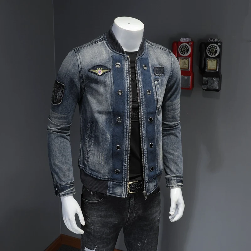 Men's Stand-up Collar Flight Suit Denim Jacket. Comfortable and stylish, perfect for casual wear, offering a modern, uni — photo 5