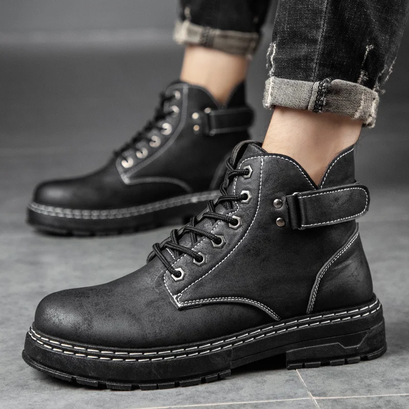 Title 4, Botas de trabalho retrô masculinas de cano alto...