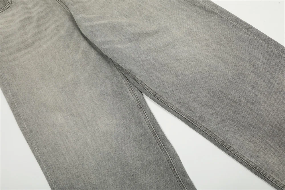 Punk Vintage Gewassen Denim Rechte Wide Leg Broek Heren. Comfortabele spijkerbroek met wijde pijpen voor een relaxte retro look. Een must-have. — foto 14