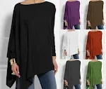 Women's Long Sleeve Irregular Solid Color Pullover T-Shirt Tops — photo 3