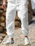 Calças de linho de verão masculinas com cintura elástica, confortáveis e respiráveis, perfeitas para o calor. Desfrute do verão com estilo e frescor. — foto 6