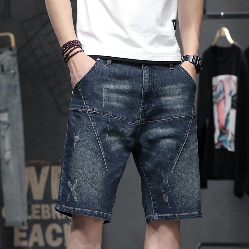 Title 3, Thin Stretch Fat Five-point Denim Shorts Men