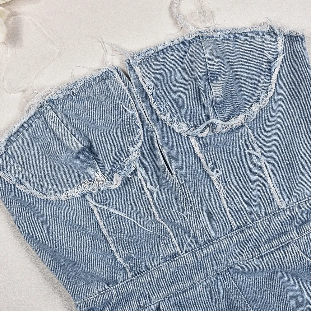 Title 14, Macacão jeans feminino com decote em V, bolso c...