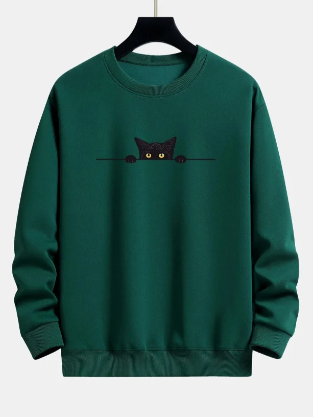 Suéter redondo com estampa criativa de gato fofo, design adorável e confortável para um visual charmoso e perfeito para amantes de felinos. — foto 4
