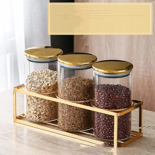 Title 9, Moisture-proof kitchen glass sealed jar three-p...