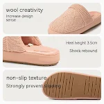 Yuangang wollen katoenen pantoffels dames fleece gevoerd thermisch binnenvloer dikke zool antislip huishouden heren winter. — foto 3