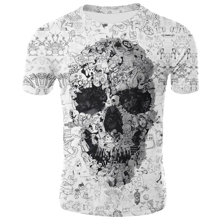 Short Sleeve Summer Print Skull Youth Sports White Hedging — photo 7