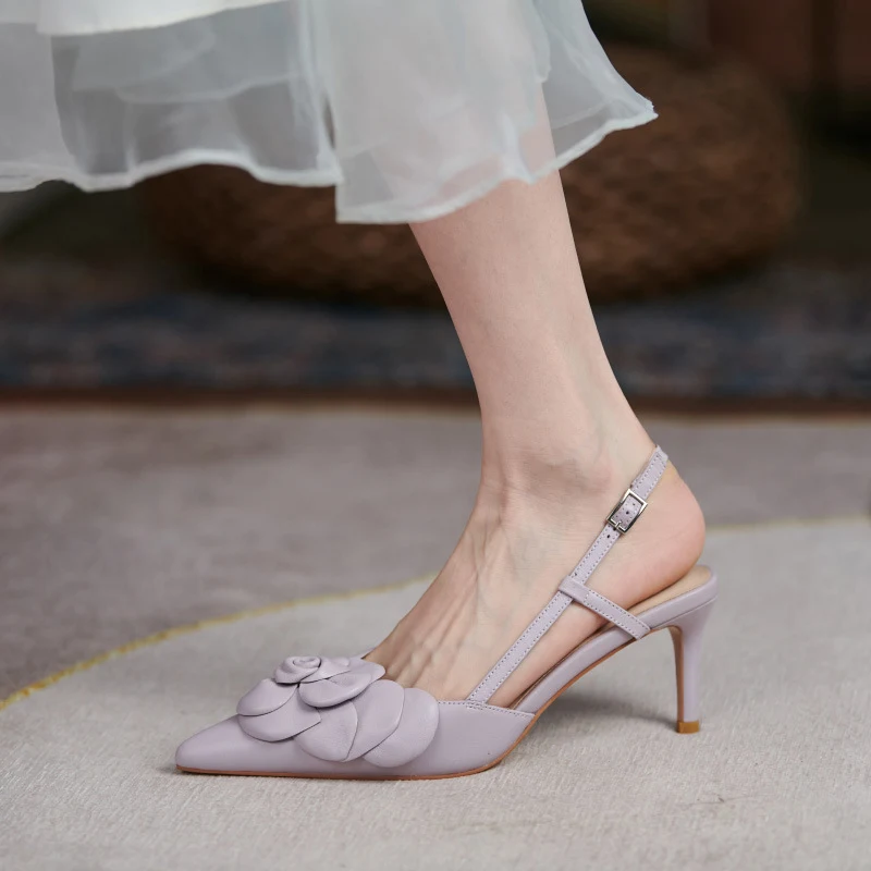 One-line Buckle Leather Elegant Flower Pointed Sandals, the perfect blend of style and comfort for everyday wear, effort — photo 5