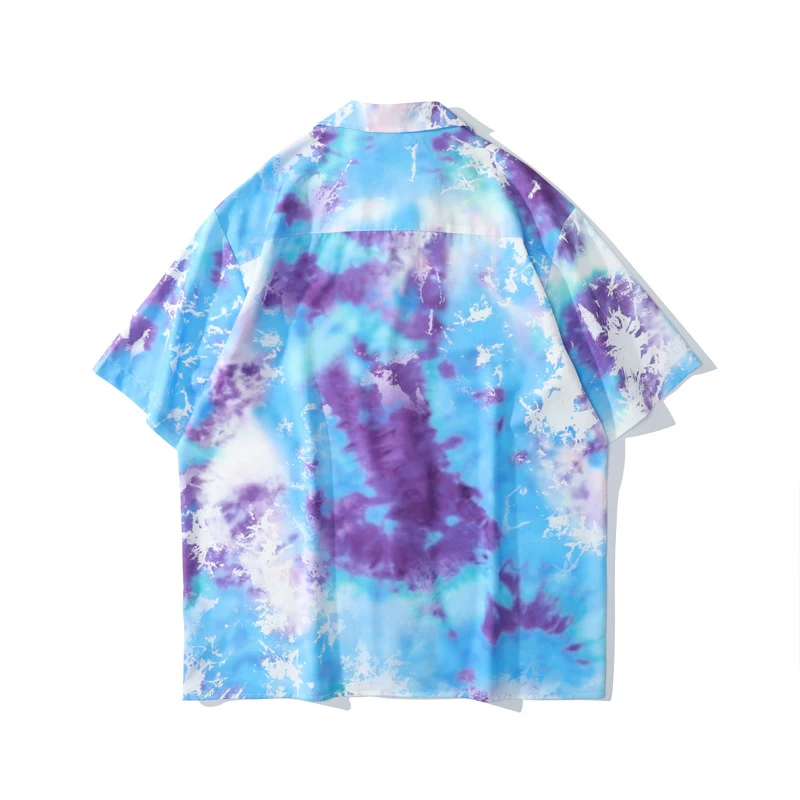 Camisa pequena tie-dye de manga curta tendência solta estilo férias havaianas camisa de verão — foto 3