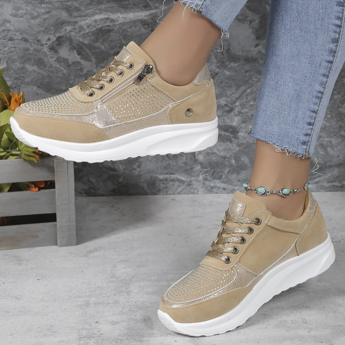 Title 5, Womens Flat Round Toe Rhinestone Pumps. Comfor...