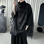 Dark Ice Silk High Cascading Collar Short Sleeve Shirt, a cool and stylish choice for ultimate comfort and elegance in w — photo 1
