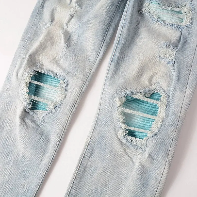 Title 12, Mens baby blue wash water worn patch torn jean...