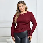 T-shirt a maniche lunghe con temperamento con coulisse, vestibilità slim, autunno e inverno da donna — foto 13