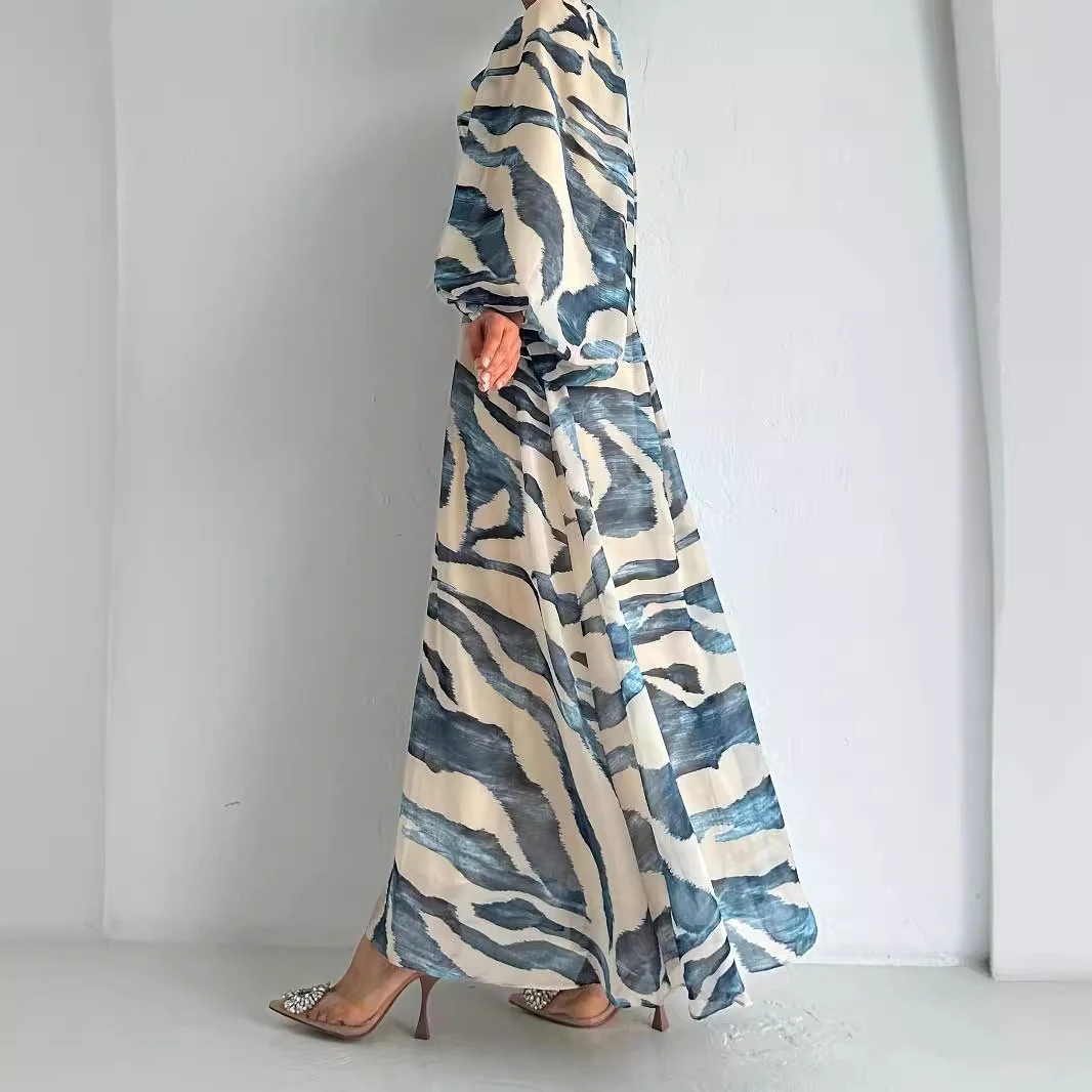 Title 7, Chiffon Printed Long Fashion Elegant With Belt ...
