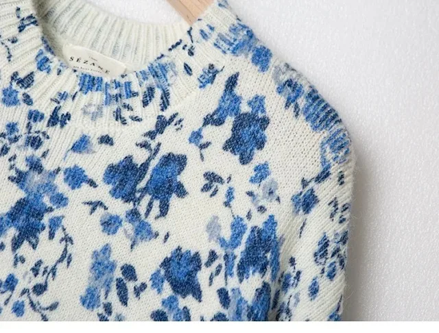 Title 3, Blue Floral Print Mohair And Wool-blend Sweater