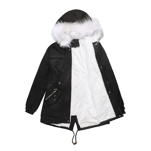 Title 7, Womens cotton-padded coat with white fur colla...