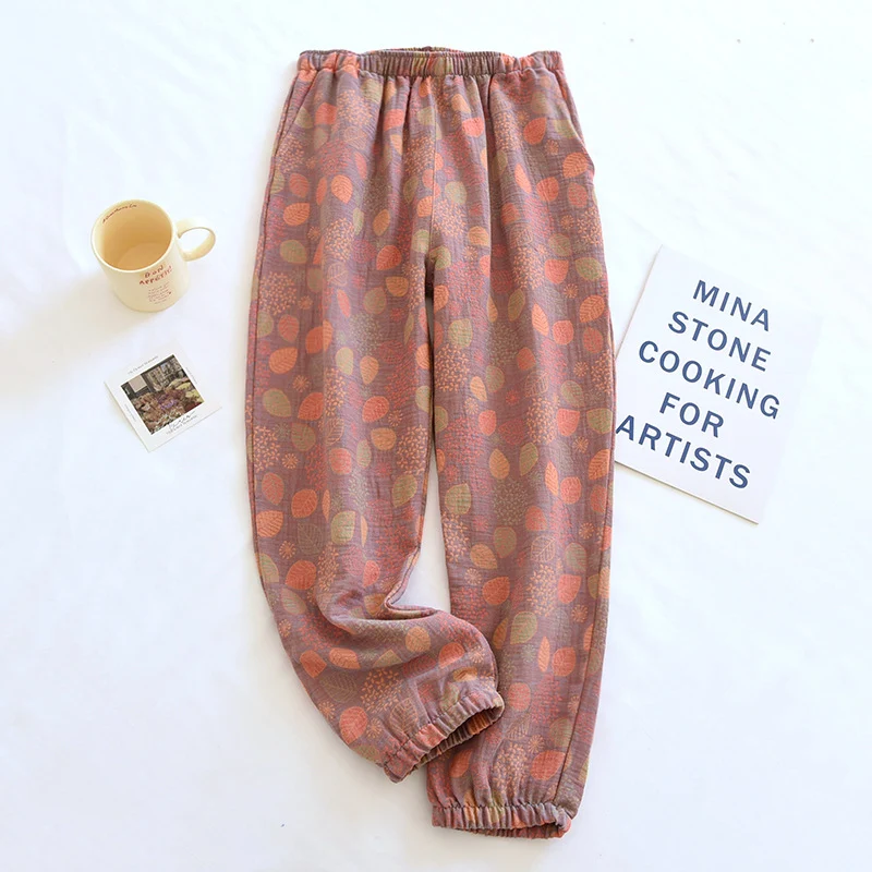 Pantalones de pijama para mujer de algodón puro jacquard teñido con hilo retro, cómodos y elegantes para noches relajantes. — foto 6