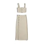 Conjunto de saia de cintura alta em malha elástica com fenda traseira, ideal para um look moderno e confortável. Perfeito para diversas ocasiões. — foto 1