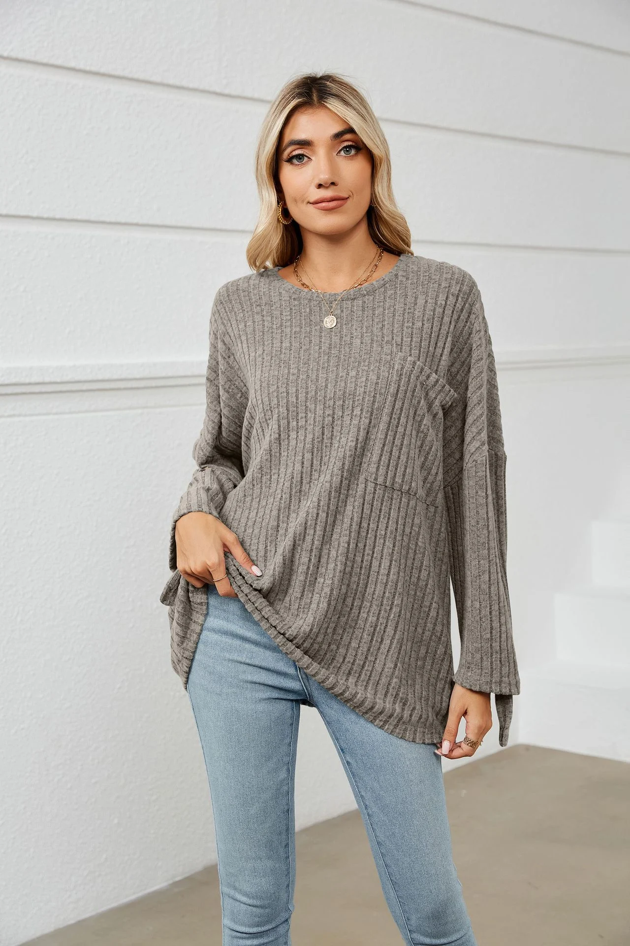 Women's Sunken Stripe Fleece Long-sleeved T-shirt — photo 13
