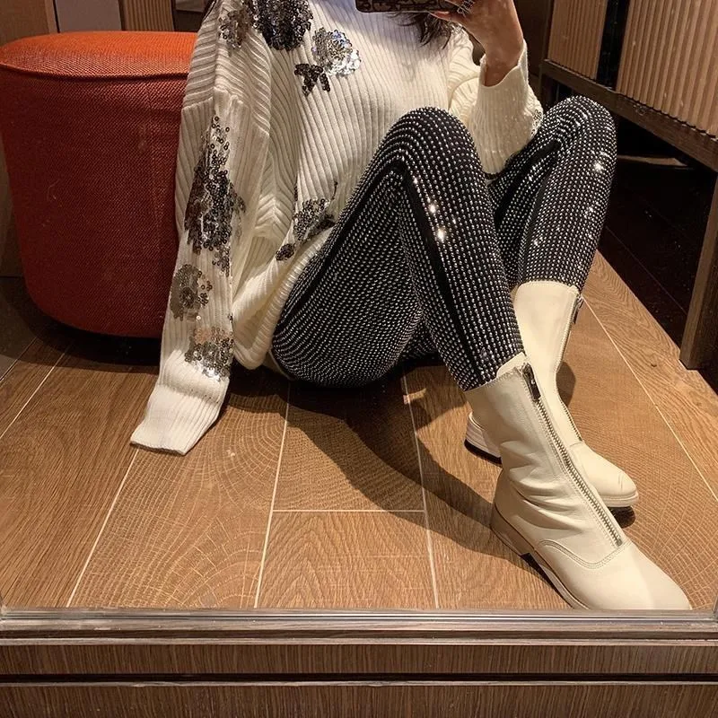 Robuuste, sprankelende slim fit leggings met hot rhinestones voor dames, voor een opvallende en elegante look, ideaal voor speciale gelegenheden — foto 5