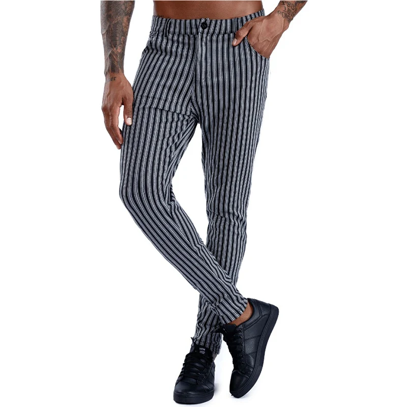 Men's Casual Pants Striped Print Youth Mid Waist Plus Size Trousers Comfortable Stylish Everyday Wear for Men — photo 1