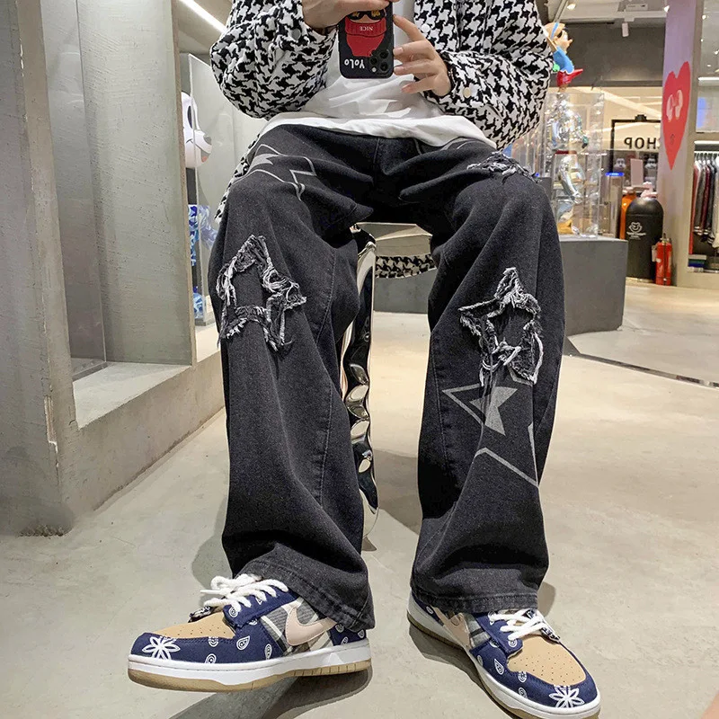 Embroidered Jeans Loose Five-pointed Star, offering relaxed style and all-day comfort. Perfect for a casual, fashionable — photo 3
