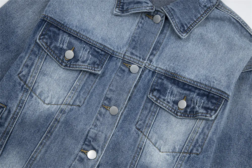 Title 7, Washed and worn ripped denim jacket coat punk s...
