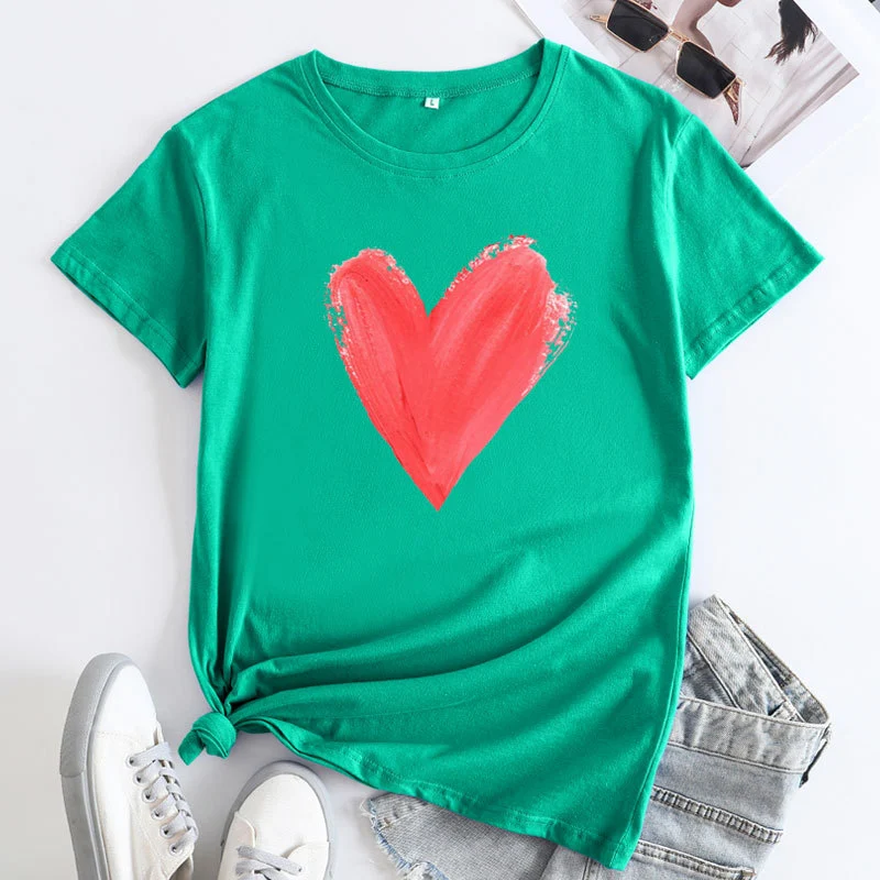 Title 8, Womens Heart Printing Round Neck Short-sleeved...