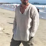 Men's Solid Color Crew Neck Frayed Loose Casual Shirt, Providing a Comfortable, Relaxed Fit and Effortless Style for Eve — photo 11