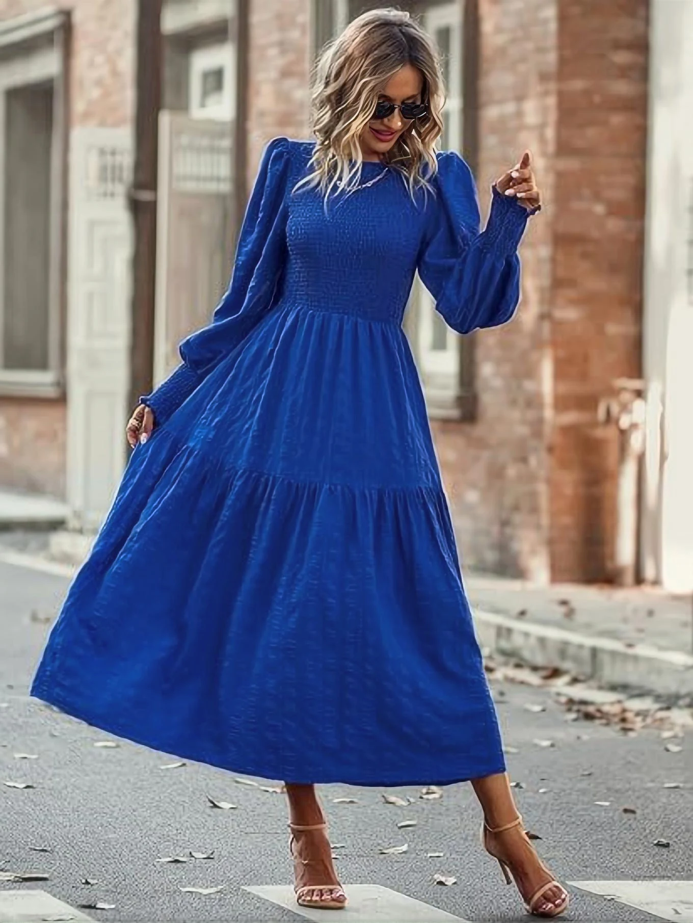 Title 6, Womens Round Neck Lantern Sleeve Long Sleeve D...