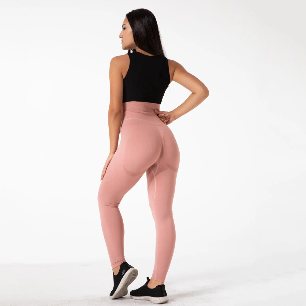 Title 3, Womens solid pink seamless high waist yoga pan...