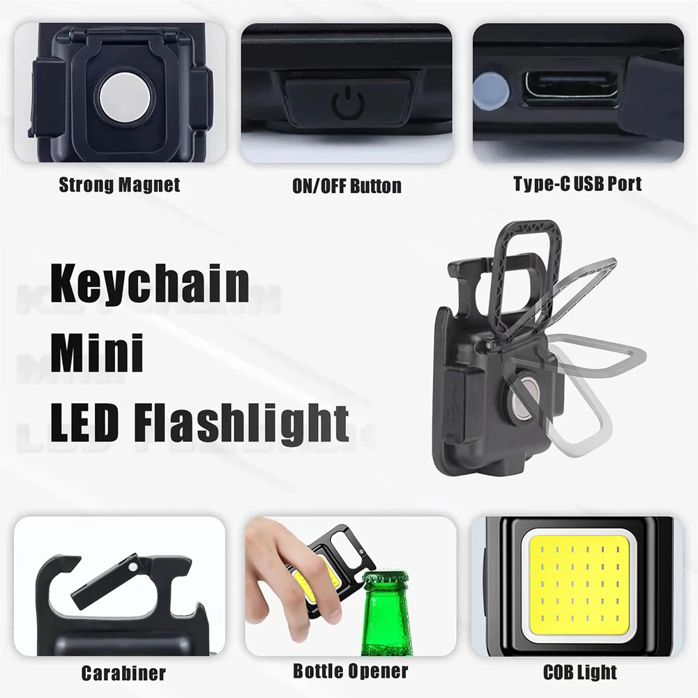 Mini Portable Flashlight Rechargeable Glare COB Keychain Light LED Work Light USB Charge Emergency Lamps Outdoor Camping — photo 6