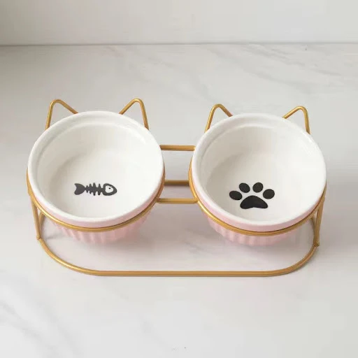 Title 3, Ceramic Double Cat Bowl Water Bowl Tall Diagona...