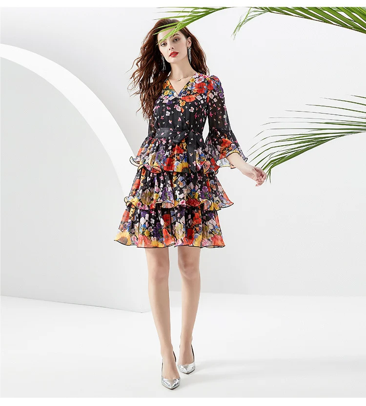 Title 7, Short Trendy Trumpet Sleeve Dress, a Stylish an...