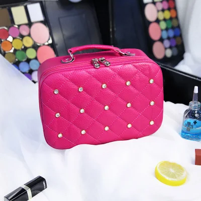 Estuche de cosméticos de alta gama con bolsa de cosméticos de diamantes PU portátil, ideal para viajes y almacenamiento elegante. — foto 25
