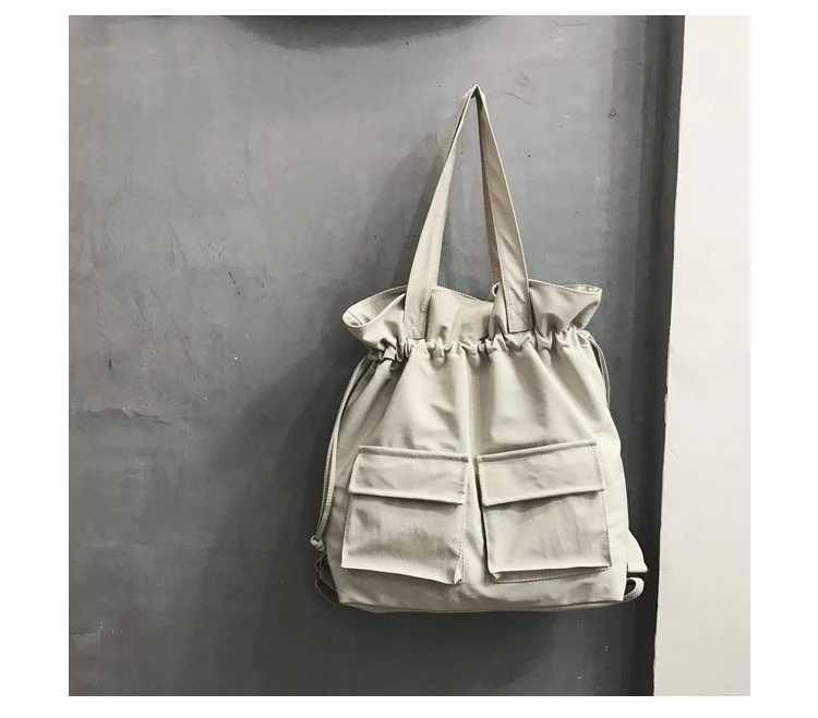 Title 9, Fashion Work Clothes Drawstring Canvas Raw Shou...