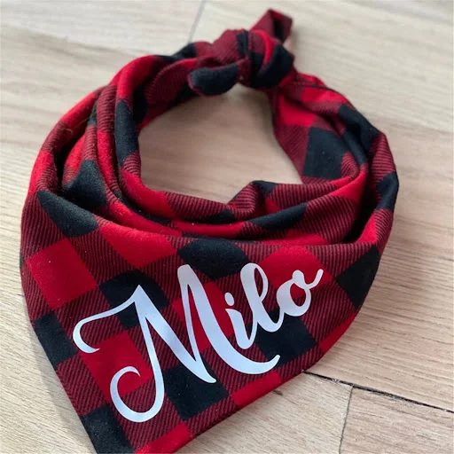 Personalized Plaid Dog Bandana Custom Name Dog Bandana Pet Bandana Lovely Christmas Gift Dog Cotton Collar Neckerchief — photo 3