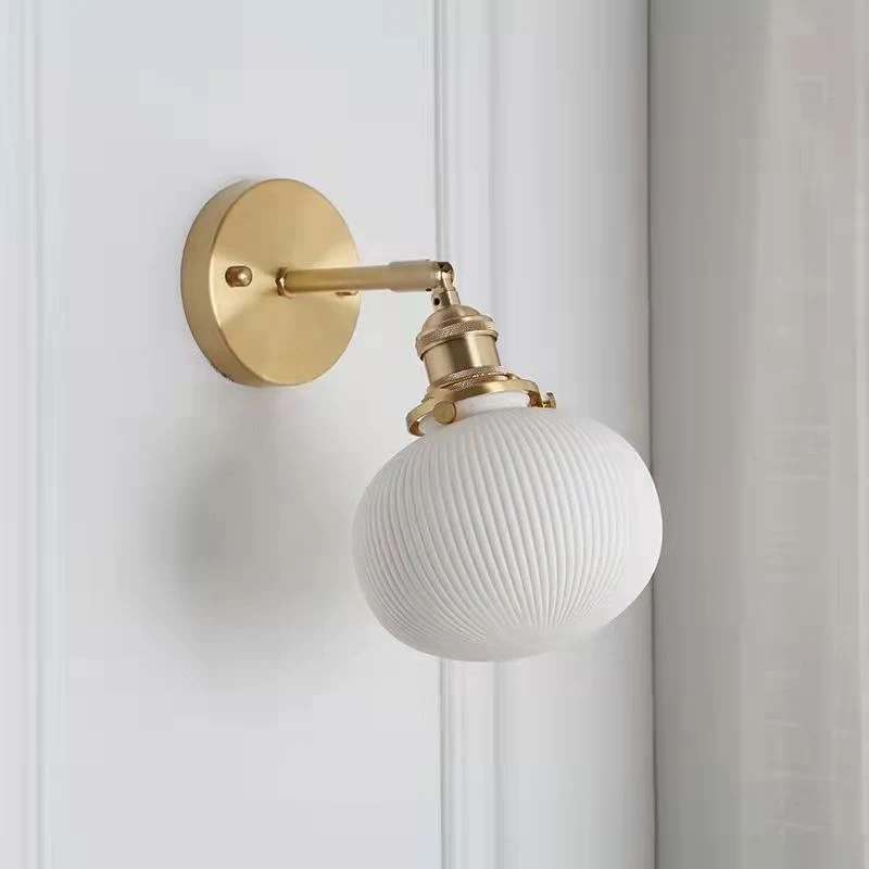 Vintage Brass Pleated Ceramic Small Droplight perfect for adding a touch of retro elegance and warm ambient lighting to — photo 1