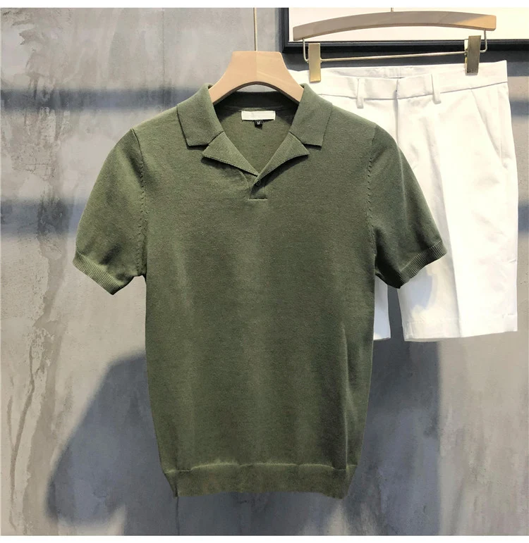 Maglietta a maniche corte in maglia con scollo a V tinta unita, morbida e traspirante, perfetta per un look casual e confortevole, un capo essenziale! — foto 4