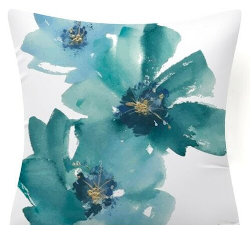 Sofá de tecido com estampa pastoral de flores e pássaros azuis, almofadas para carro e casa, capa de almofada decorativa. — foto 1