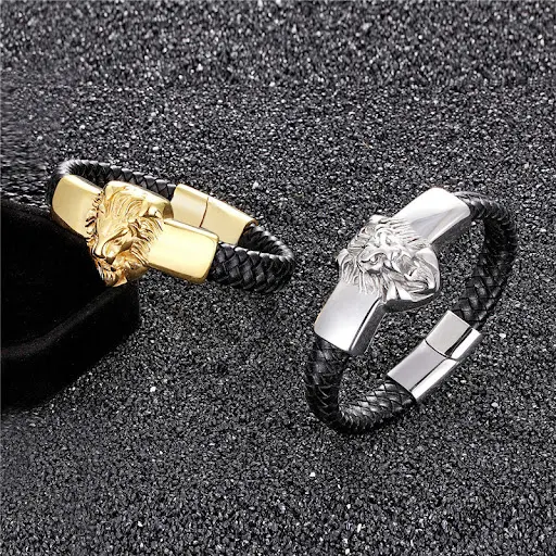 Title 3, Pulseira masculina de cabeça de leão em aço ino...