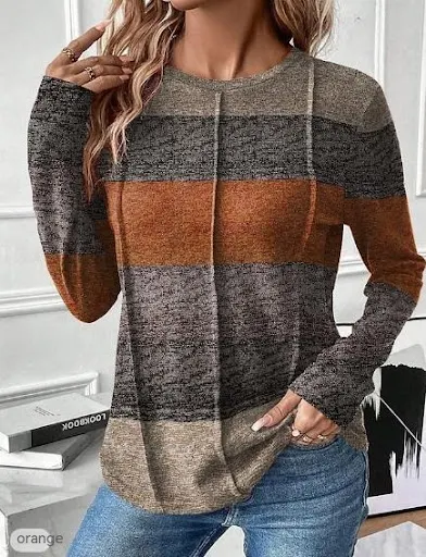 Title 3, Round Neck Contrast Color Long Sleeve Casual an...