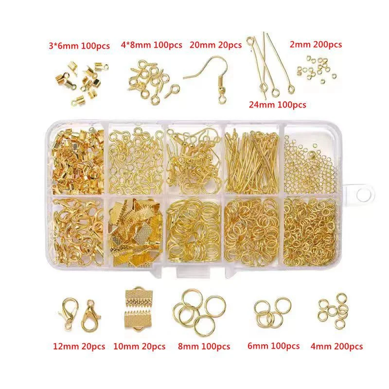 Conjunto de acessórios para enfeites com contas, fecho lagosta, clip, anel único e caixa. Crie e personalize suas decorações. — foto 2