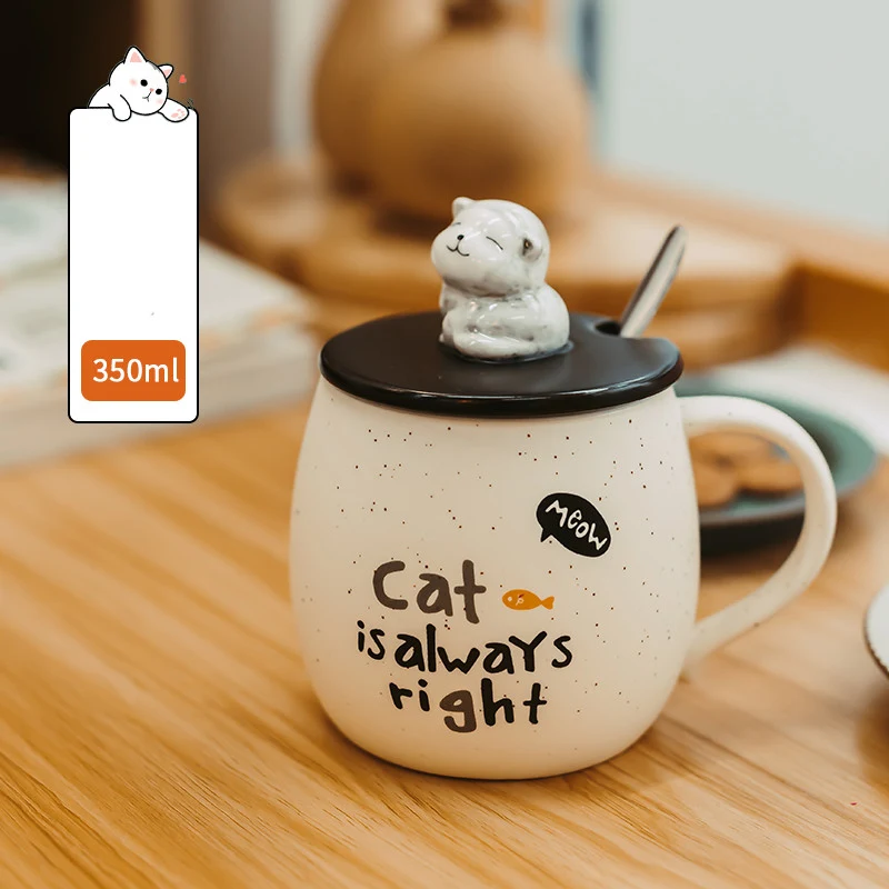 Caneca de cerâmica Cute Mark feminina com colher, tampa e design de gato para café da manhã charmoso em casa. — foto 10