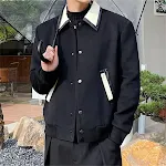 Men's Wool Contrast Leather Lapel Jacket, offering warmth and style. A sophisticated outerwear choice for colder weather — photo 1