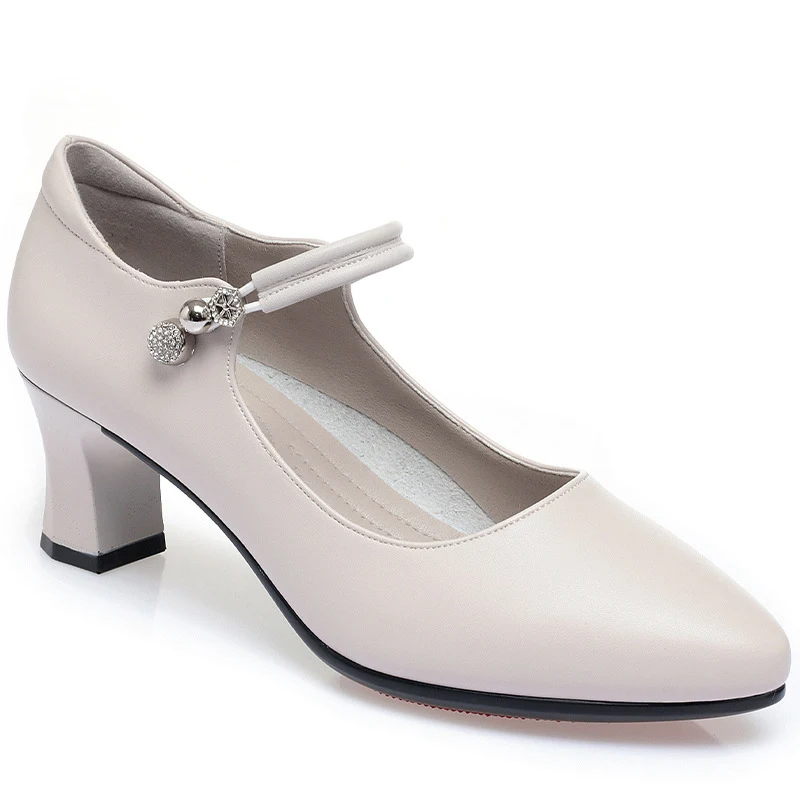 Mom Shoes High Heel Pumps with Buckle, Mid Heel Leather Women's Shoes. Comfortable and stylish footwear for middle-aged — photo 8